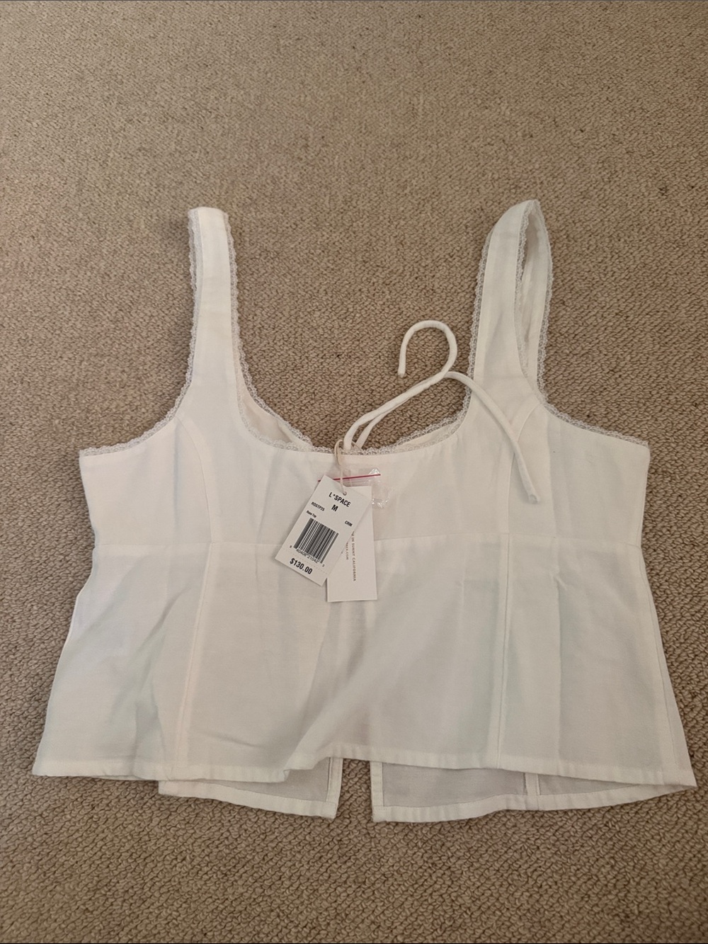 l*space White Tie-Front Lace-Trim Rosa Top - Picture 8 of 8